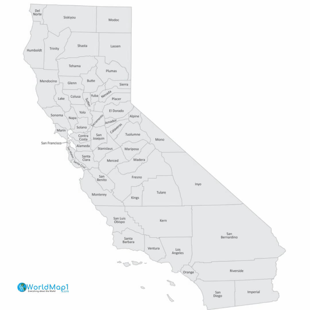 Carte des comtés de la Californie du Nord